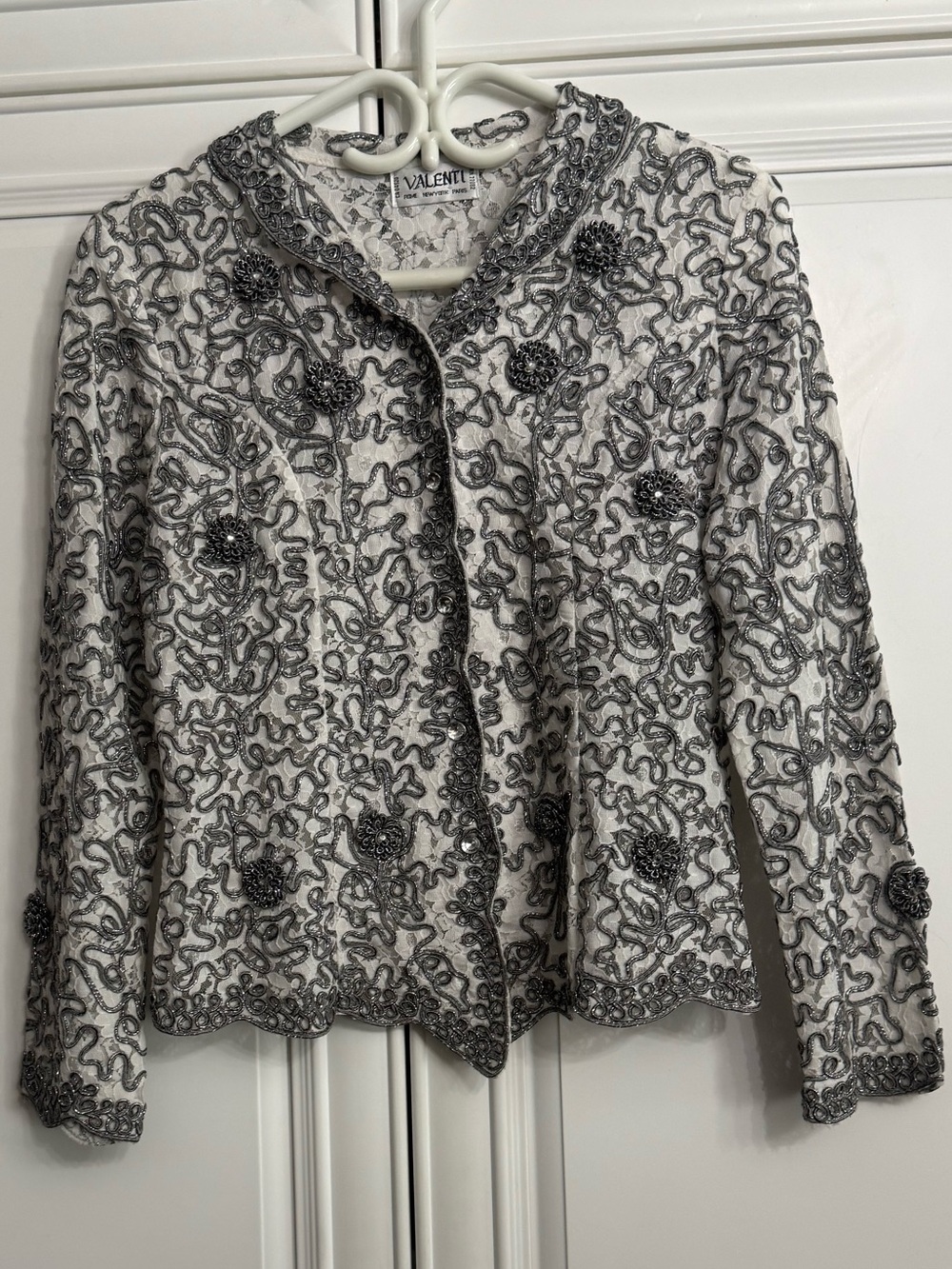 Valenti Embroidered Embellished White & Silver Beaded Evening Jacket Cocktails
